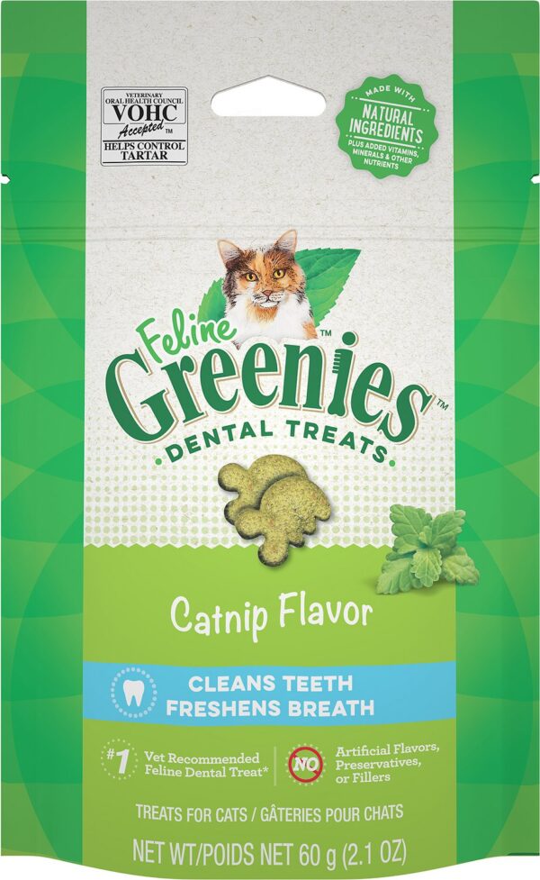 Greenies Feline Catnip Treats - Dental Health - 60g Pouch (Pack Of 5)
